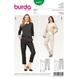 Burda Sewing Pattern 6472 Pants Misses Size 8-18 White Pleated Tapered Uncut